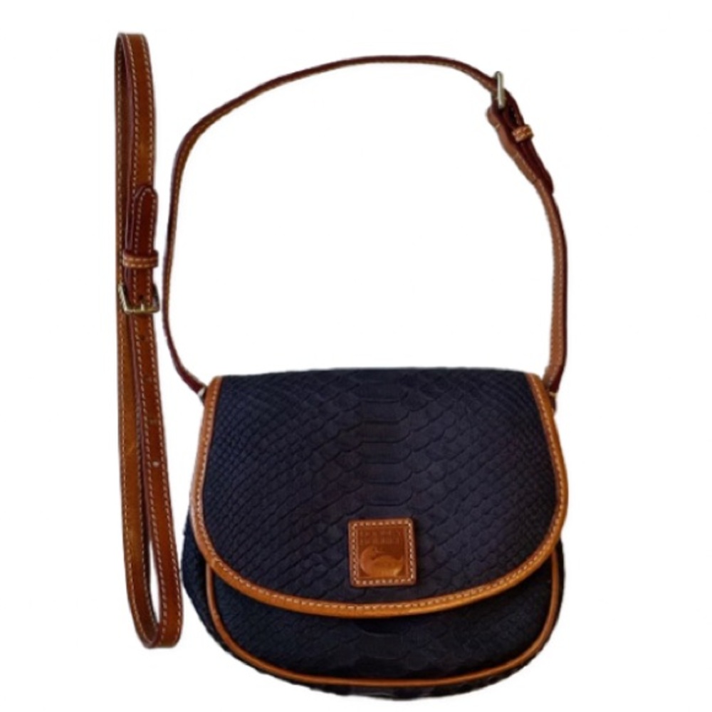 Dooney & Bourke Navy Snakeskin Crossbody Saddle Bag & Matching Belt Set